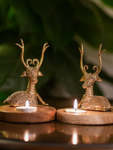 Wood & Dhokra Craft Tealight Holders (Set of 2) - The Deer
