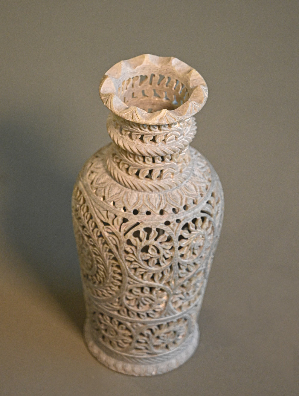 Soapstone Filigree Curio Vase - Blooming Vines