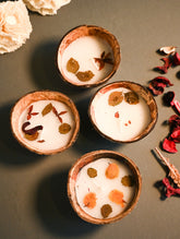 Aromatic Puducherry Wax Candles- Botanical Coconut Shell Candles (Set of 4)