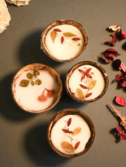Aromatic Puducherry Wax Candles- Botanical Coconut Shell Candles (Set of 4)
