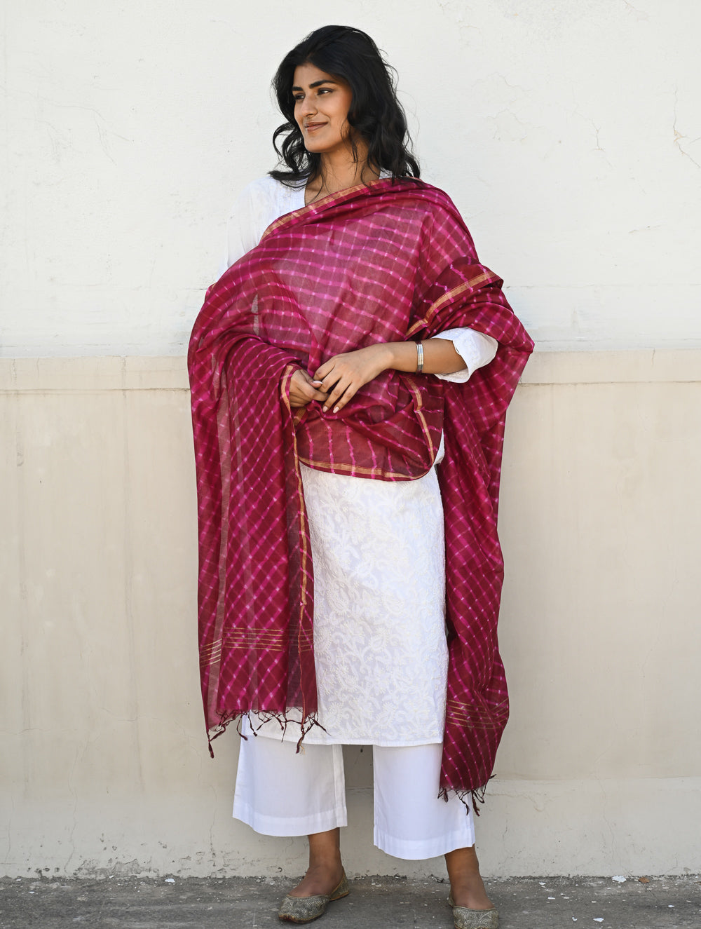 Exclusive Lehariya Chanderi Dupatta - Berry Blast.