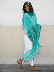 Soft Lehariya Kota Doria Cotton Dupatta - Teal Breeze.