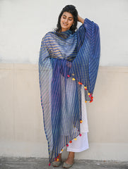 Soft Lehariya Kota Doria Cotton Dupatta - Midnight Blue.