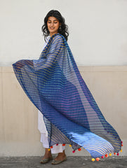 Soft Lehariya Kota Doria Cotton Dupatta - Midnight Blue.