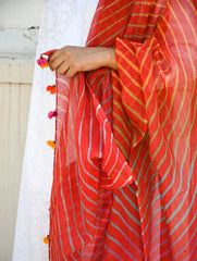 Soft Lehariya Kota Doria Cotton Dupatta - Scarlet Red.