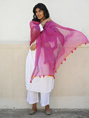 Soft Lehariya Kota Doria Cotton Dupatta - Rose Pink.