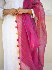 Soft Lehariya Kota Doria Cotton Dupatta - Rose Pink.