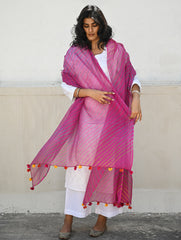 Soft Lehariya Kota Doria Cotton Dupatta - Rose Pink.