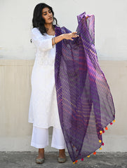 Soft Lehariya Kota Doria Cotton Dupatta - Royal Purple.