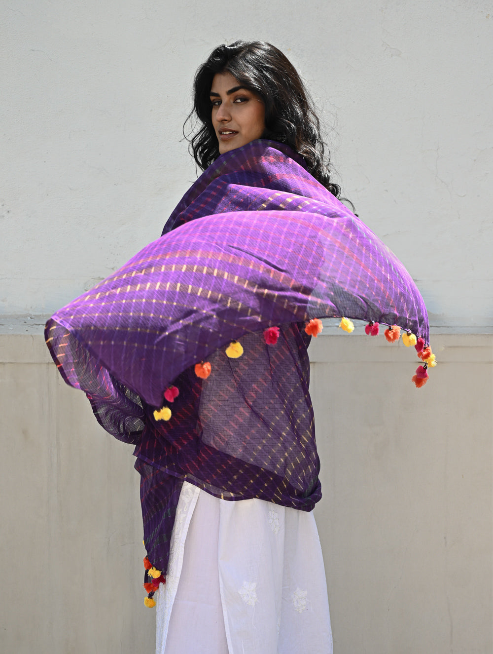 Soft Lehariya Kota Doria Cotton Dupatta - Royal Purple.
