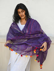 Soft Lehariya Kota Doria Cotton Dupatta - Royal Purple.