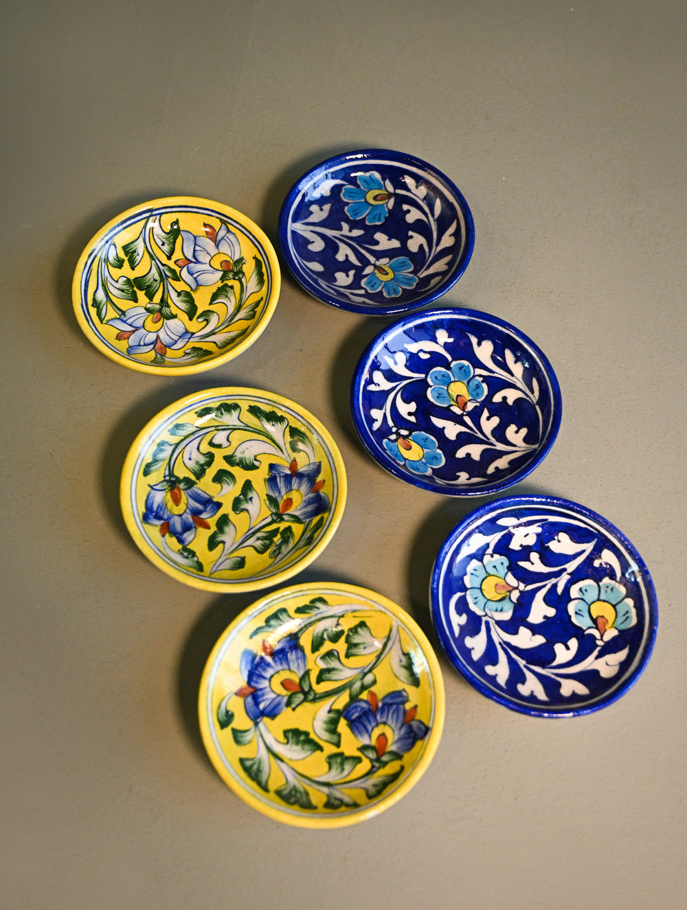 Jaipur Blue Pottery Small Dessert & Snack Plates - Indigo Lemons (Set of 6)