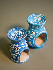 Jaipur Blue Pottery Aroma Diffusers - Turquoise Blooms (Set of 2)
