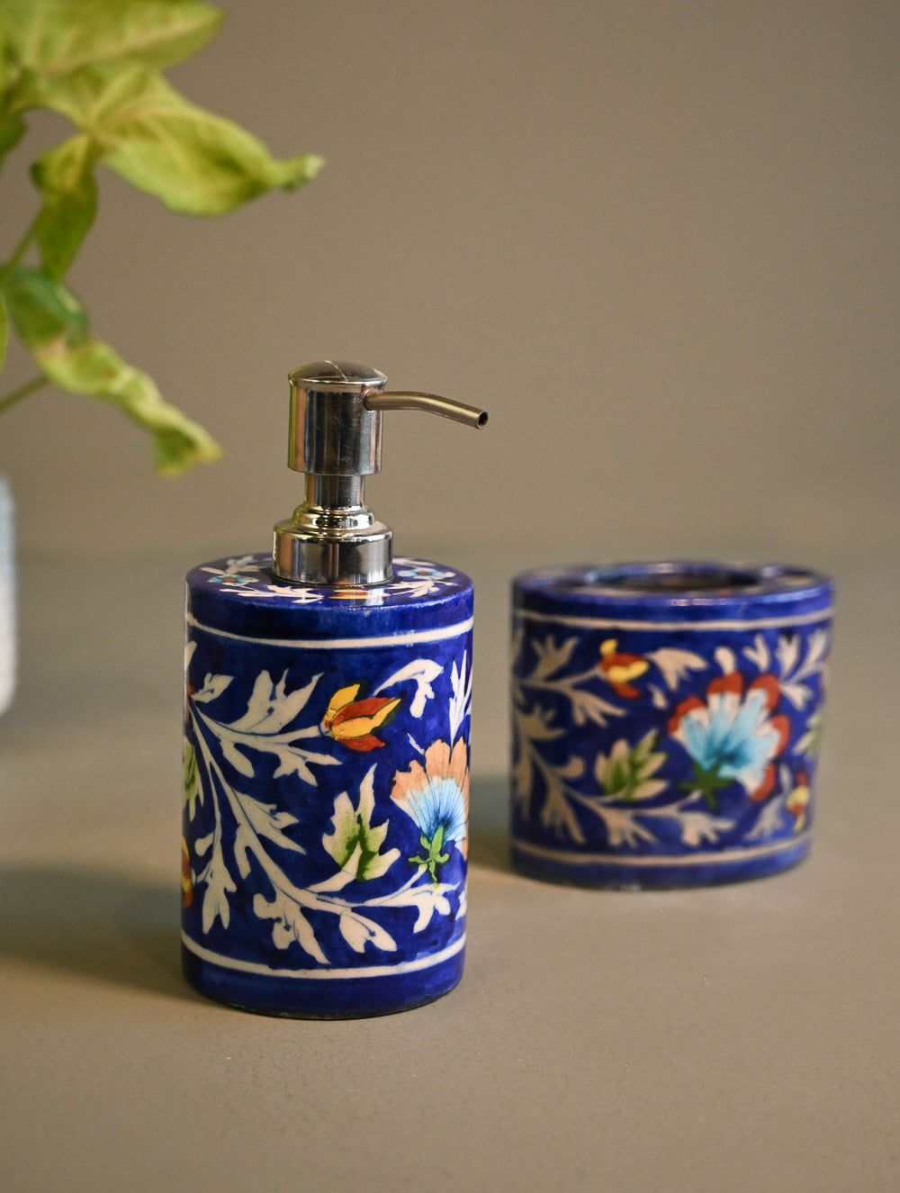 Jaipur Blue Pottery Wash Room Organisers - Indigo Garden (Set of 2)