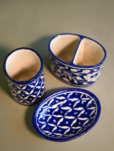 Jaipur Blue Pottery Wash Room Organisers - White Indigo (Set of 3)