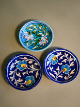 Jaipur Blue Pottery Small Dessert & Snack Plates - Blue Garden (Set of 3)