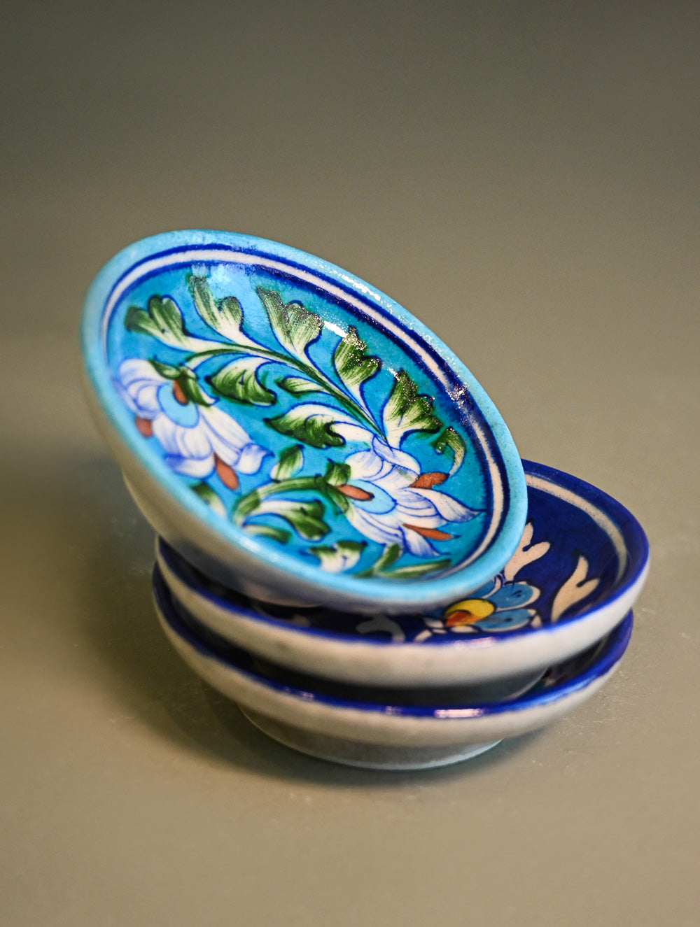 Jaipur Blue Pottery Small Dessert & Snack Plates - Blue Garden (Set of 3)