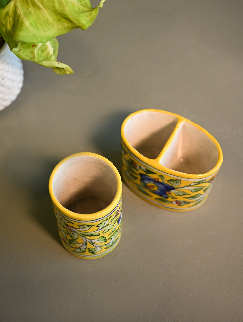 Jaipur Blue Pottery Wash Room Organiser - Lemon Garden (Set of 2)