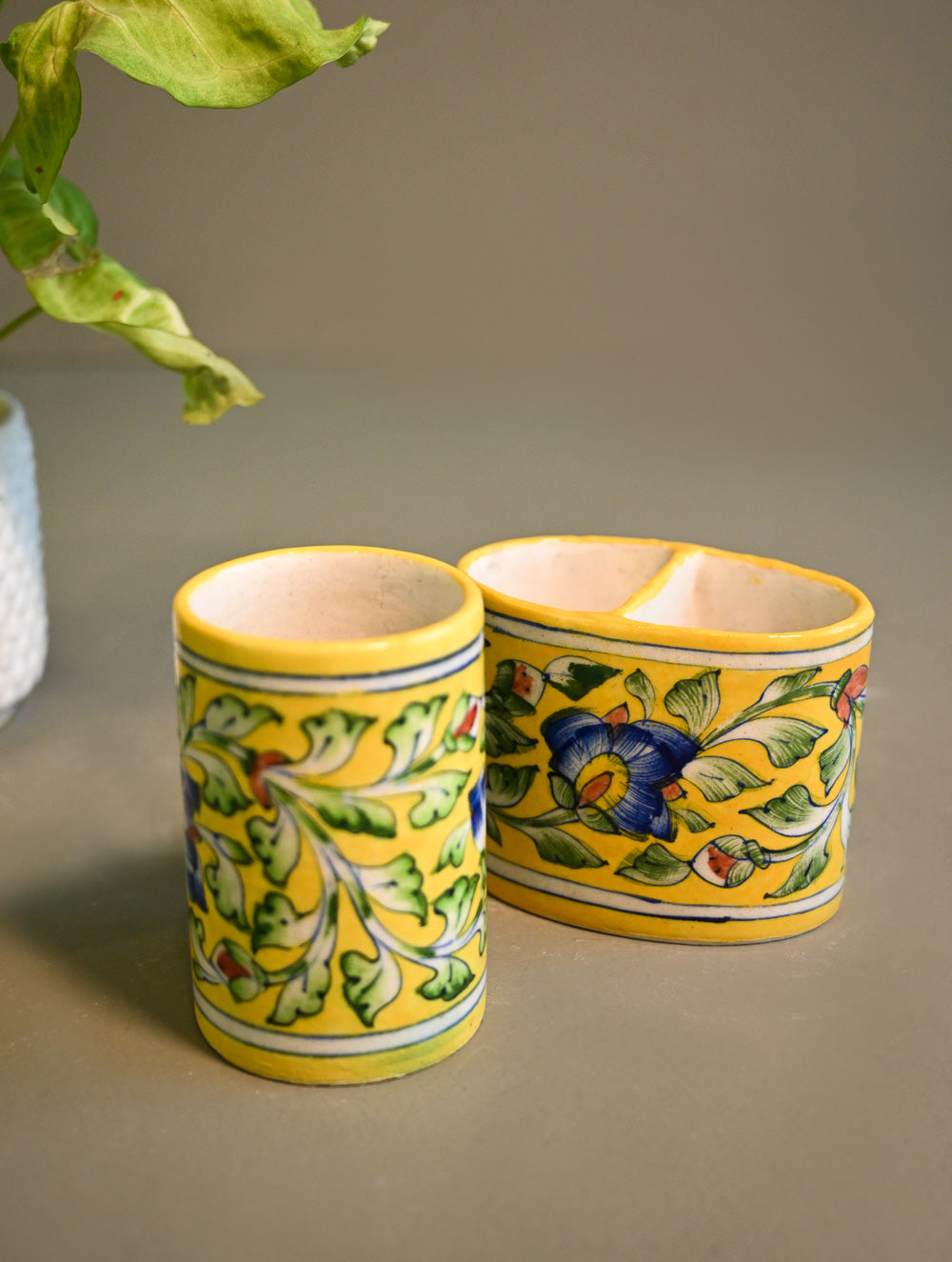 Jaipur Blue Pottery Wash Room Organiser - Lemon Garden (Set of 2)