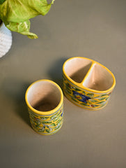 Jaipur Blue Pottery Wash Room Organiser - Lemon Garden (Set of 2)