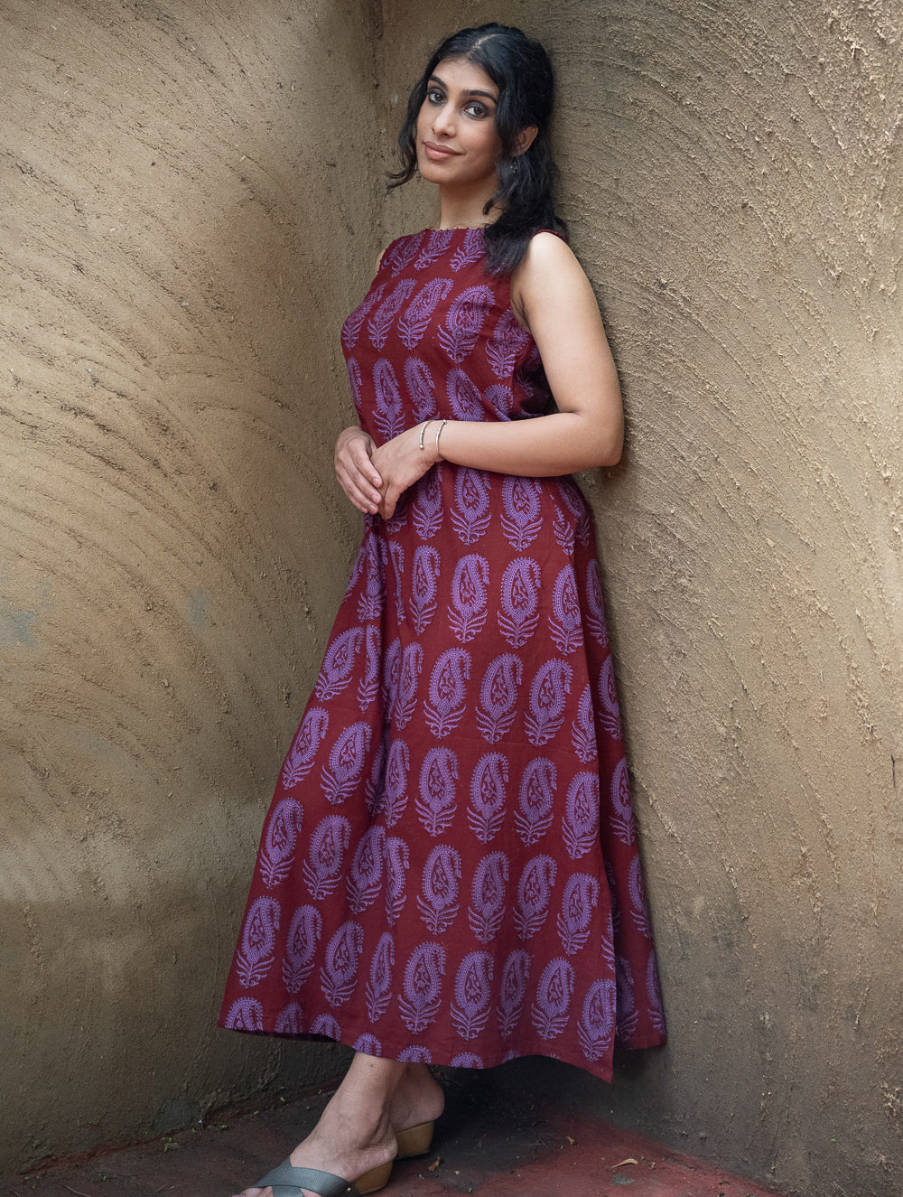 Bagh Print Cool Cotton Dress - Mauve Paisley