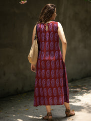 Bagh Print Cool Cotton Dress - Mauve Paisley