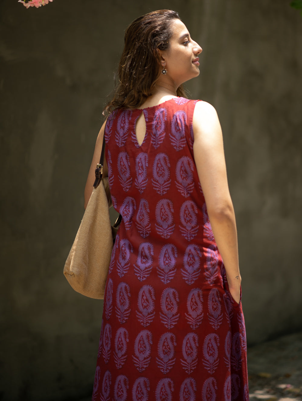 Bagh Print Cool Cotton Dress - Mauve Paisley