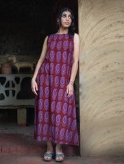 Bagh Print Cool Cotton Dress - Mauve Paisley
