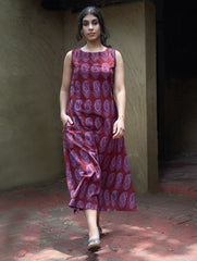 Bagh Print Cool Cotton Dress - Mauve Paisley