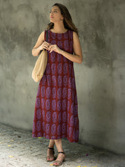 Bagh Print Cool Cotton Dress - Mauve Paisley