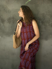 Bagh Print Cool Cotton Dress - Mauve Paisley