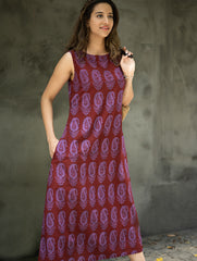 Bagh Print Cool Cotton Dress - Mauve Paisley