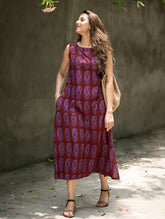 Bagh Print Cool Cotton Dress - Mauve Paisley