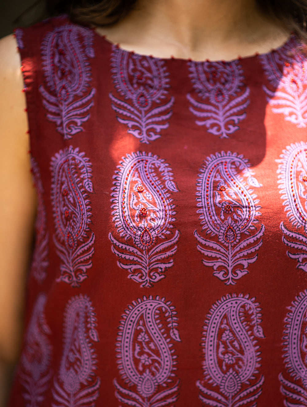 Bagh Print Cool Cotton Dress - Mauve Paisley