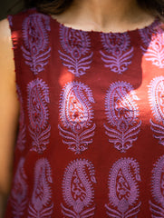 Bagh Print Cool Cotton Dress - Mauve Paisley