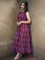 Bagh Print Cool Cotton Dress - Mauve Paisley