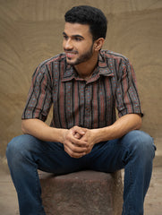 Bagru Hand Block Printed Cotton Shirt - Black Stripes