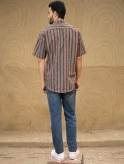 Bagru Hand Block Printed Cotton Shirt - Black Stripes