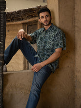 Load image into Gallery viewer, Bagru Hand Block Printed Cotton Shirt - Blue Floral