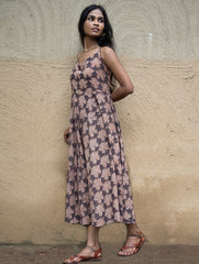 Bagru Hand Block Printed Halter Dress - Brown Lotus