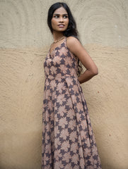 Bagru Hand Block Printed Halter Dress - Brown Lotus
