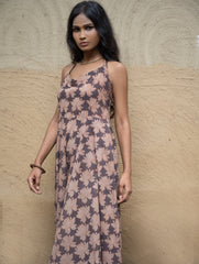 Bagru Hand Block Printed Halter Dress - Brown Lotus