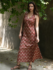 Bagru Hand Block Printed Halter Dress - Rust Oriental