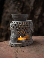 Carved Filigree Elephant Stone Aroma Oil Diffuser (4" x 4'')
