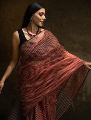 Classic Appeal. Bagru Hand Block Printed Kota Doria Saree - Florets