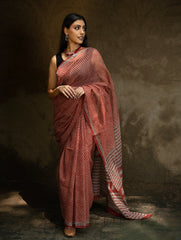 Classic Appeal. Bagru Hand Block Printed Kota Doria Saree - Florets