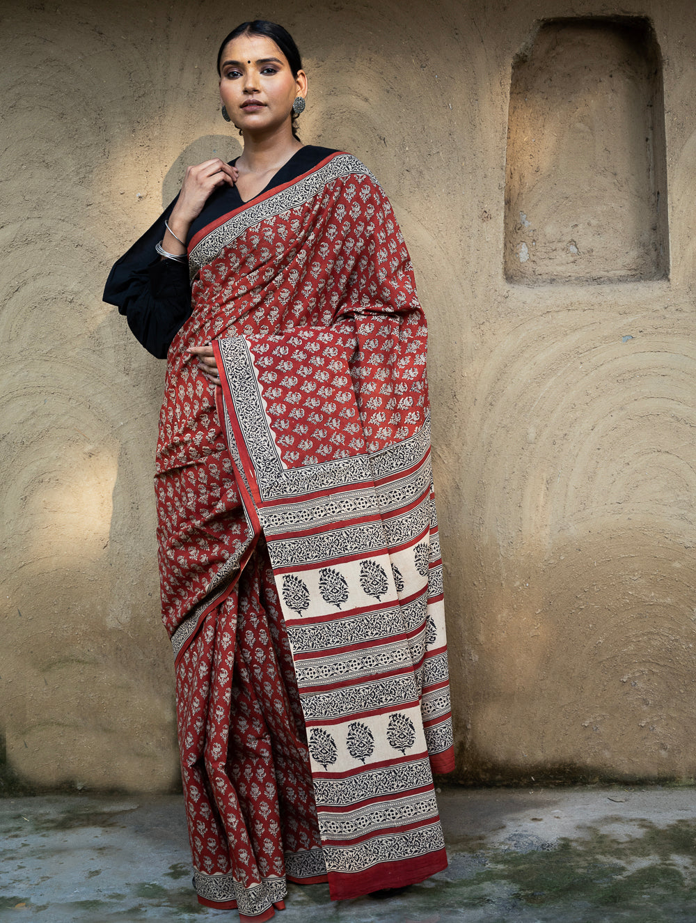 Classic Appeal. Bagru Hand Block Printed Mul Cotton Saree - Vibrant Flora