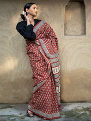 Classic Appeal. Bagru Hand Block Printed Mul Cotton Saree - Vibrant Flora