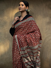 Classic Appeal. Bagru Hand Block Printed Mul Cotton Saree - Vibrant Flora
