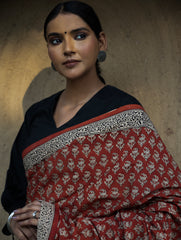 Classic Appeal. Bagru Hand Block Printed Mul Cotton Saree - Vibrant Flora